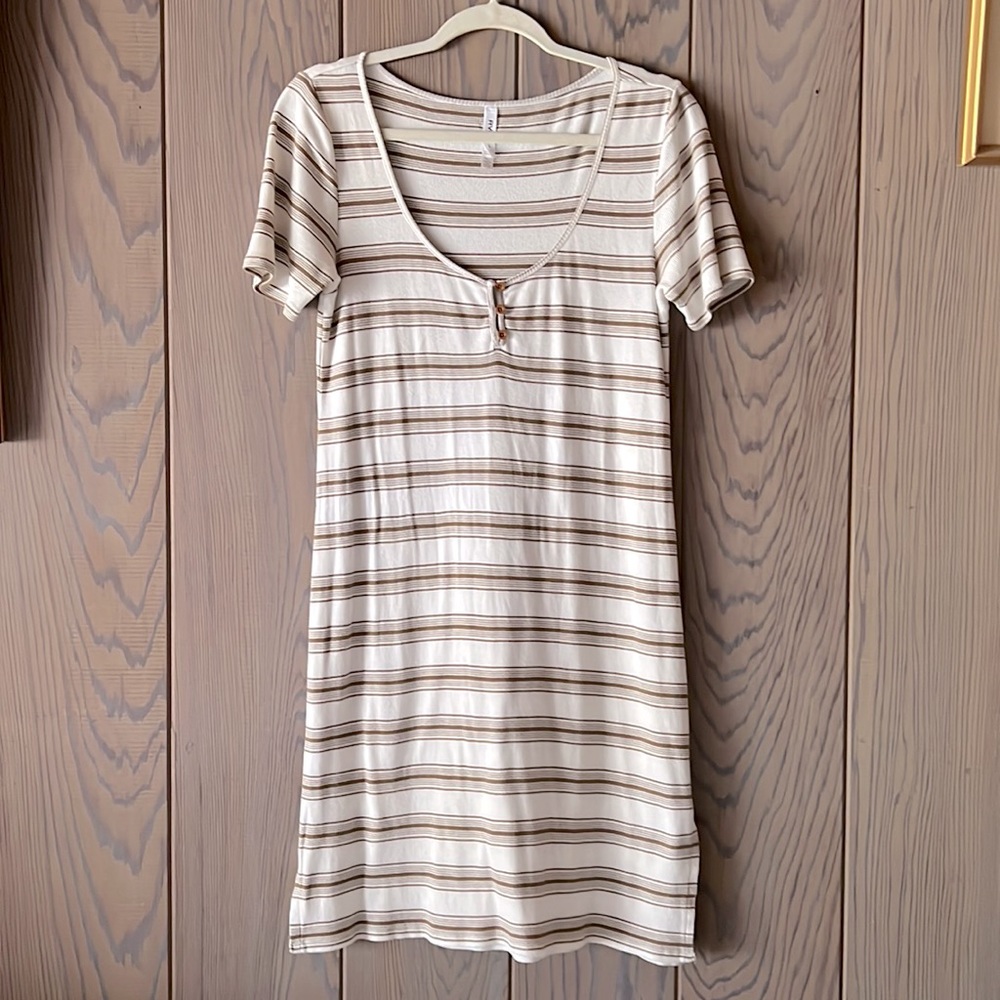 RVCA Striped TShirt Dress, Size L, Brown/Off White
